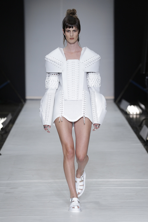 Anne Sofie Madsen show — Copenhagen Fashion Week SS14 (looks: white mini dress, bun (hairstyle))