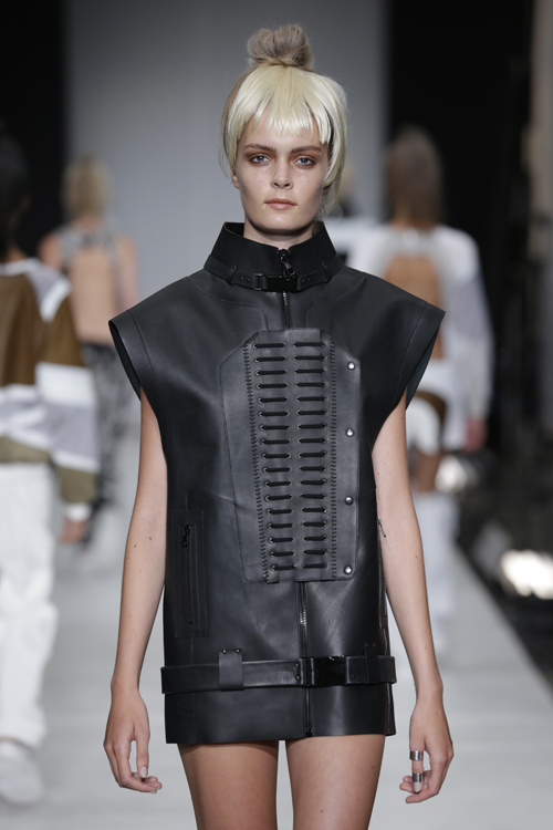 Anne Sofie Madsen show — Copenhagen Fashion Week SS14 (looks: blond hair, black leather vest)