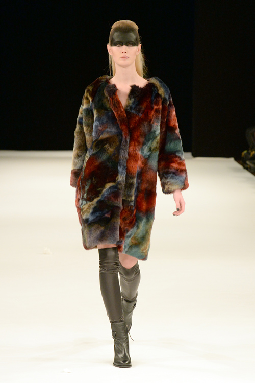 Katri/n show — Copenhagen Fashion Week AW14/15 (looks: multicolored fur coat, black boots)