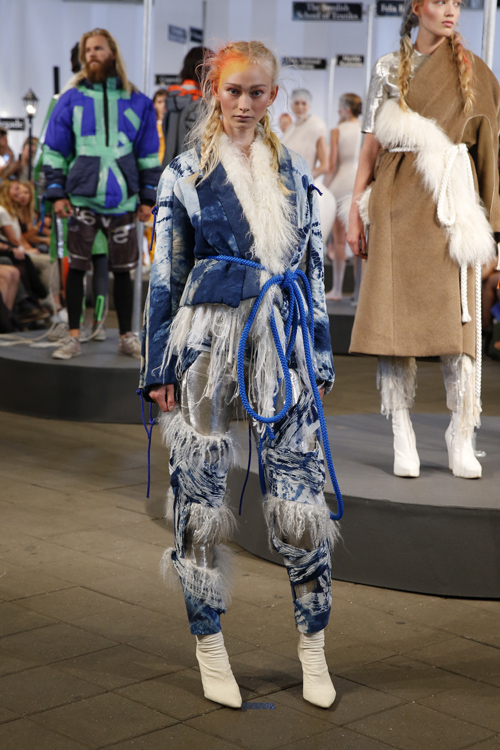 DESIGNERS’ NEST show — Copenhagen Fashion Week SS15 (looks: blue and white blazer, blond hair, braid)