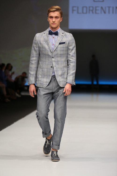 Показ Florentino — CPM SS2015 (наряды и образы: серый клетчатый пиджак, серые брюки)