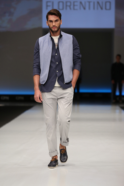 Florentino show — CPM SS2015 (looks: blue shirt, grey trousers)