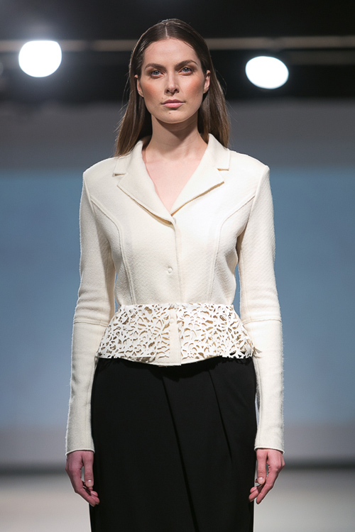 Anna LED show — Riga Fashion Week AW14/15 (looks: white blazer, black skirt)
