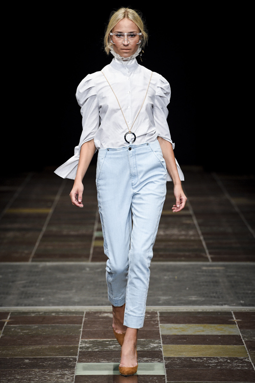 Mardou&Dean show — Copenhagen Fashion Week SS16 (looks: white blouse, sky blue trousers)