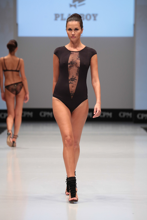 Playboy lingerie show — CPM FW15/16 (looks: black bodysuit, black sandals)