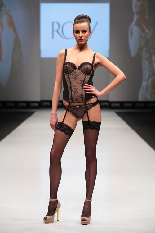 Rosy lingerie show — CPM FW15/16 (looks: black stockings with lace top, black briefs, )