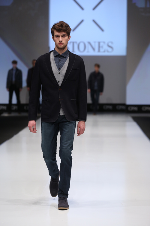 Selected show — CPM FW15/16 (looks: black blazer, blue jeans, grey shirt)