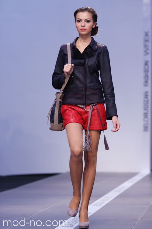 leather shorts (looks: red leather shorts, blue leather jacket)